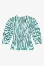 Stripe Cotton V-neck Fitted Blouse