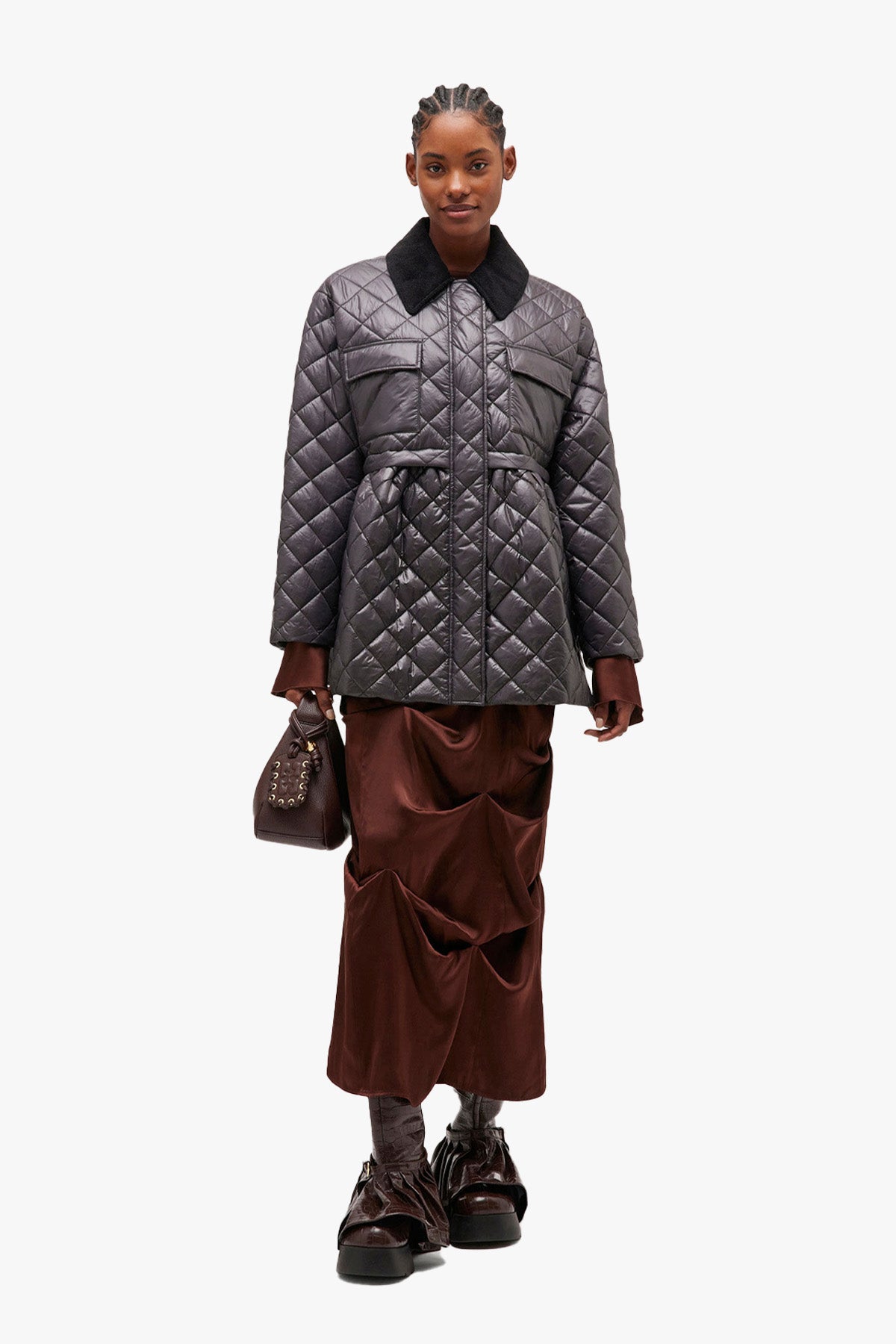 'Black Shiny Quilt Midi' jacket Casual jackets, parka