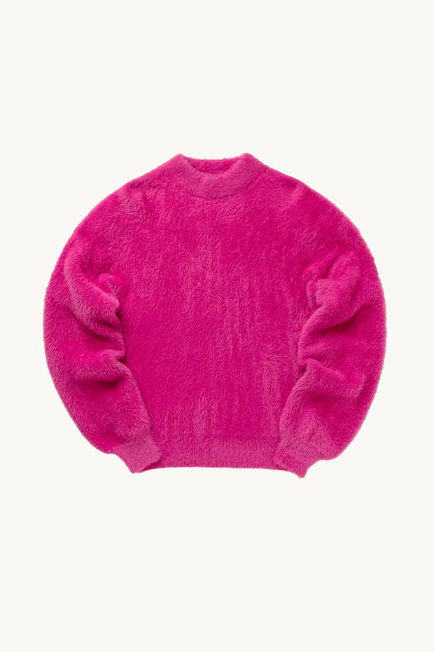 Printed Fluffy Knit Mini Crewneck