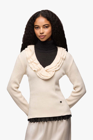 Ribbed Merino Frill Top