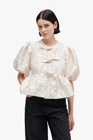 Satin Cloque Peplum Blouse
