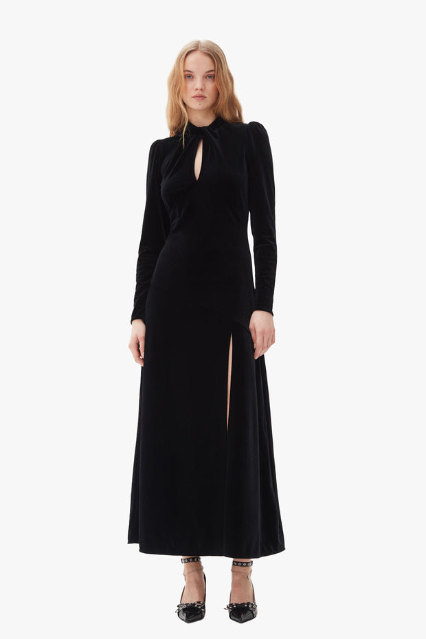 Velvet Jersey Gathered Long Dress