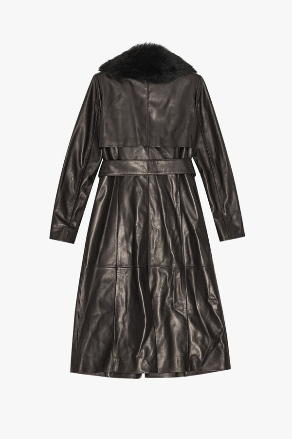 Leather Trench With Fur Collar