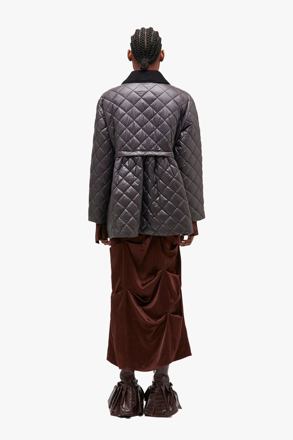 Shiny Quilt Midi Jacket W. Flare