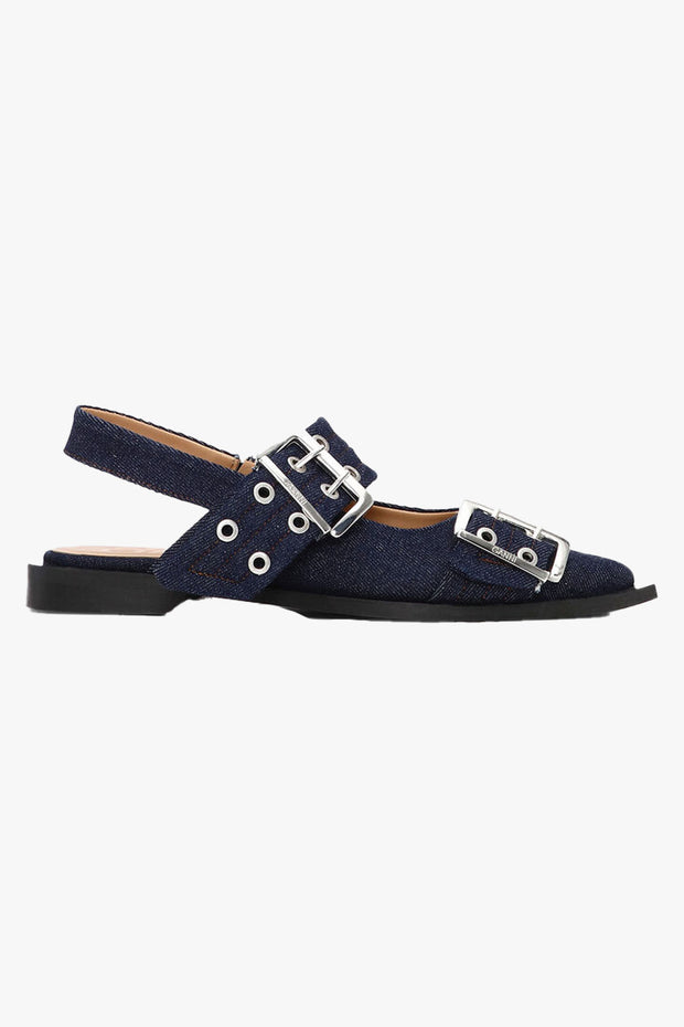 Feminine Buckle Ballerina Denim