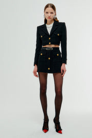 Tweed Black Lurex Mini Skirt With Buttons