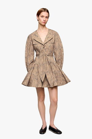 Printed Stretch Cotton Mini Shirt Dress