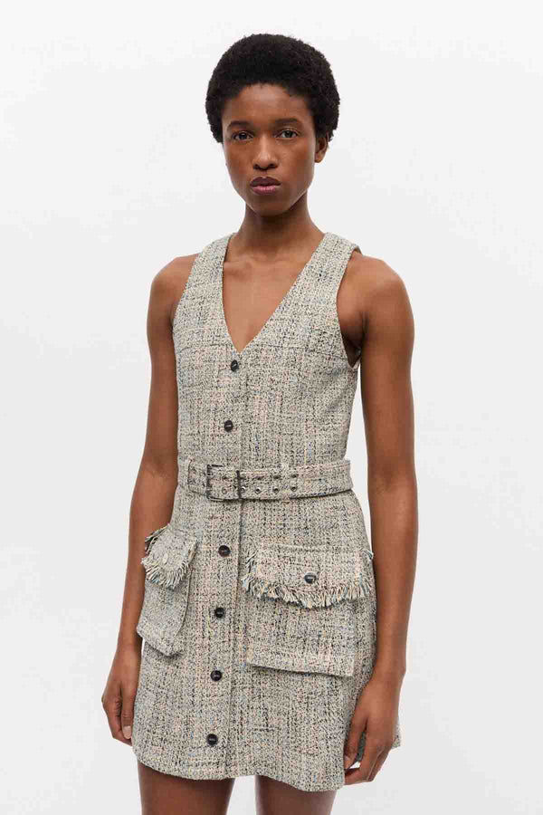 Summer Tweed Belt Mini Dress
