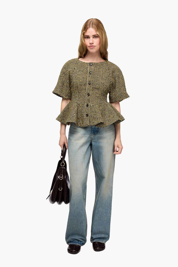 Woollen Check Peplum Blouse