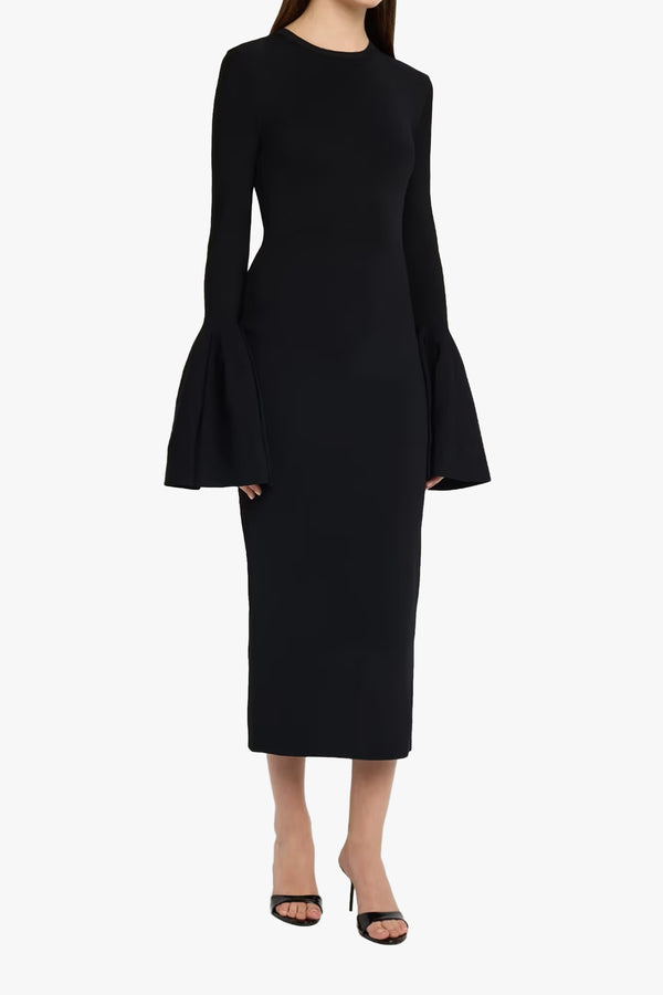 Compact Knit Bell Sleeve Midi Dress