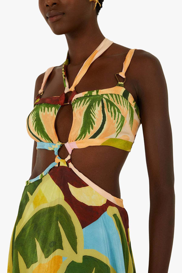 Tropical Painting Multicolor Maxi Dress