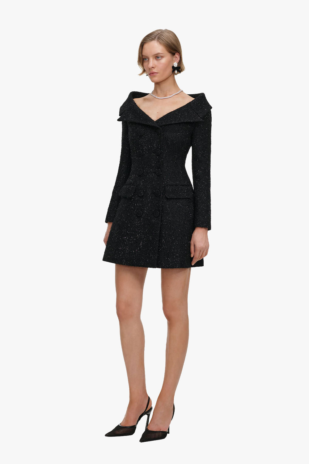 Black Metallic Boucle Mini Dress