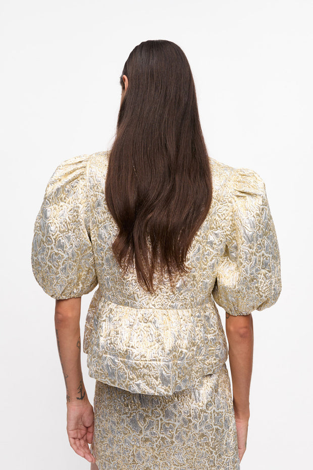 Metallic Cloque Peplum Blouse