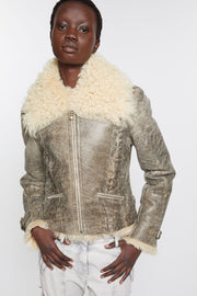 Leather Shearling Collar Jacket