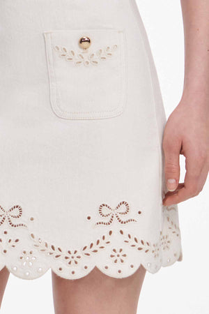 Cream Broderie Denim Mini Skirt