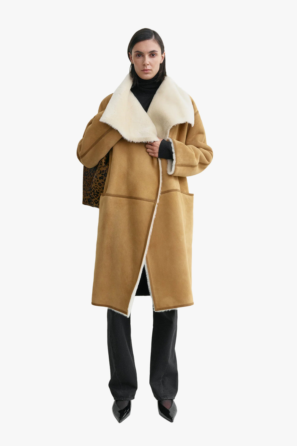 Draped Shearling Coat
