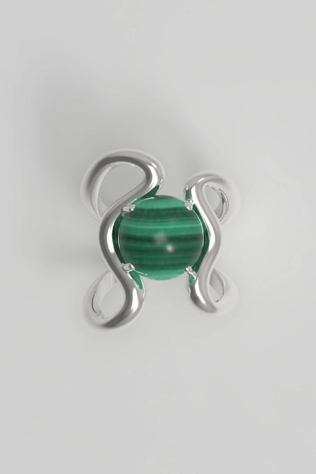 Reef Ring Malachite Silver