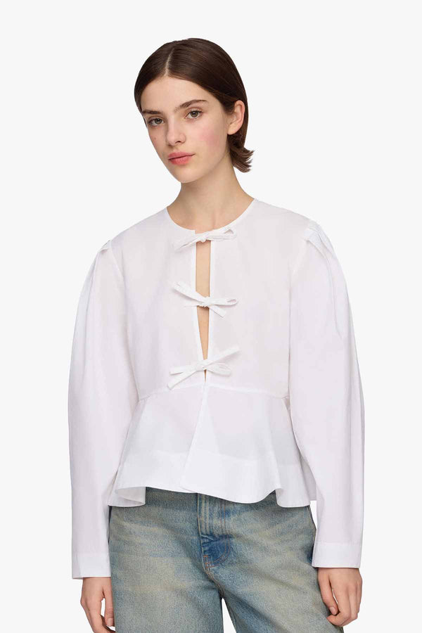 Compact Poplin Long Sleeve Peplum Blouse