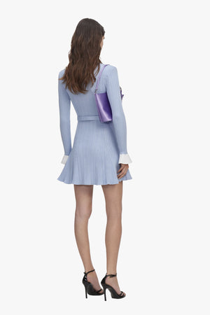 Blue Ribbed Knit Mini Dress