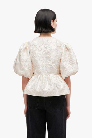 Satin Cloque Peplum Blouse