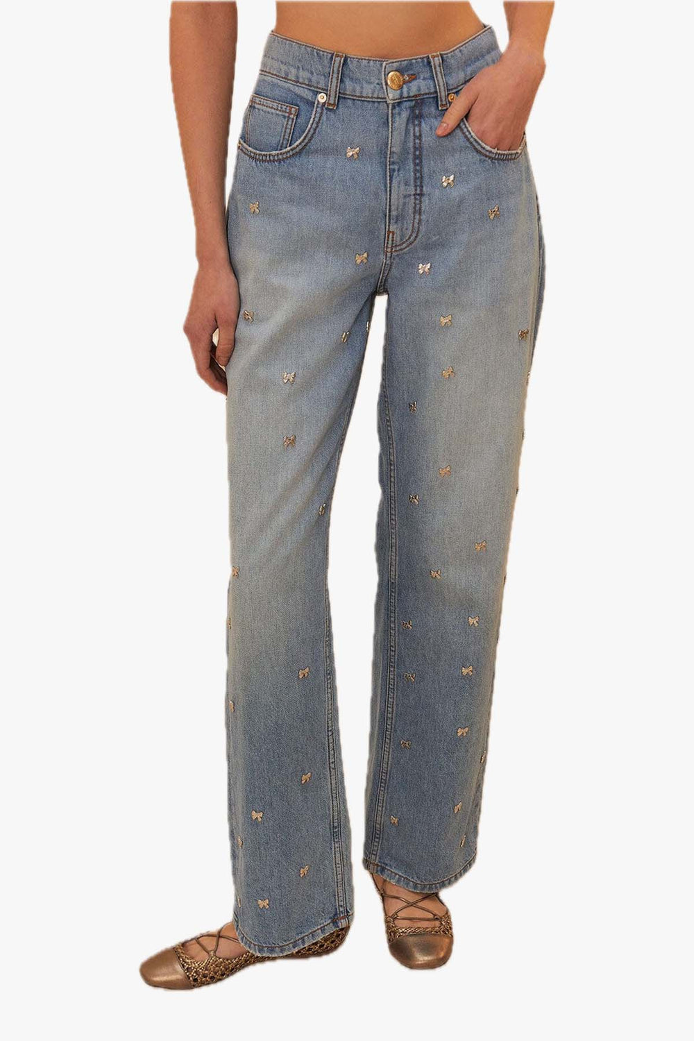 Bows Embroidered Denim Pants