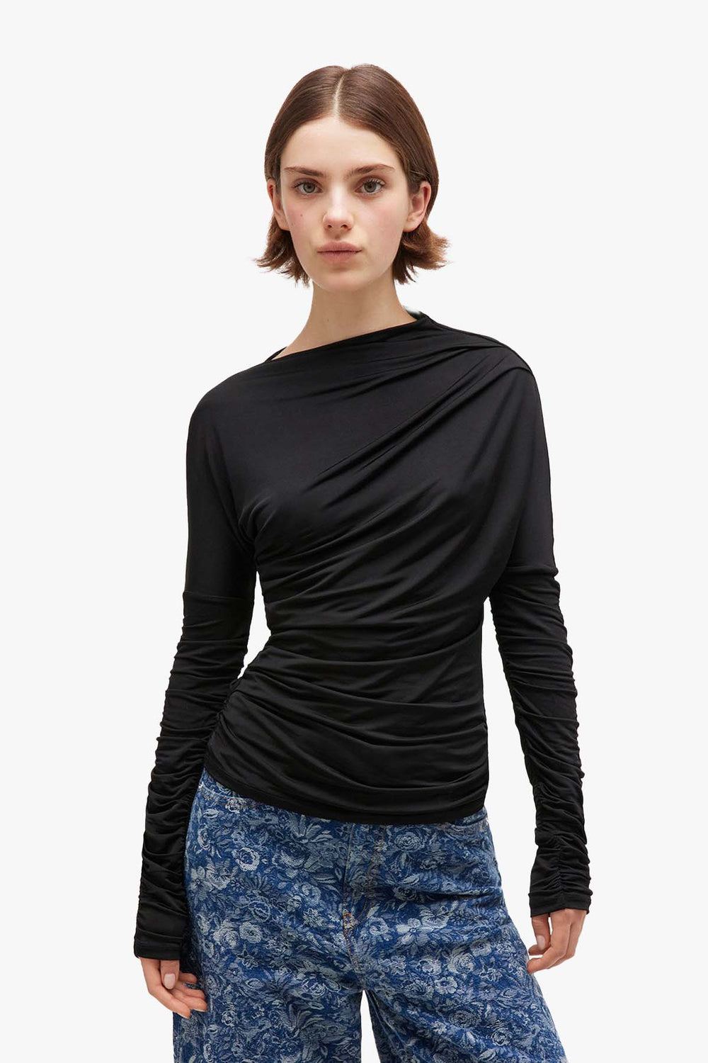 Shiny Jersey Ruched Top