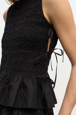 Cotton Poplin Smock Tie String Top