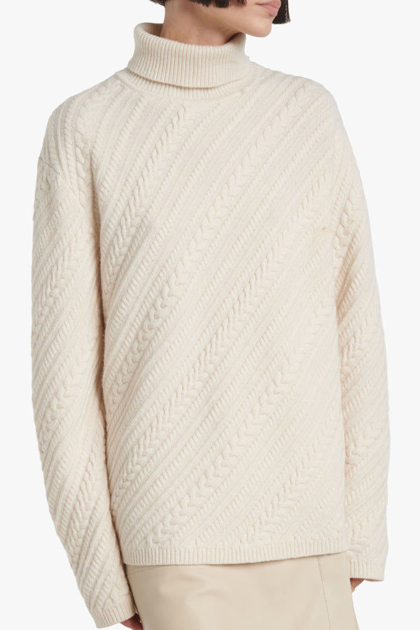 High Neck Long Sleeve Geometric Cable