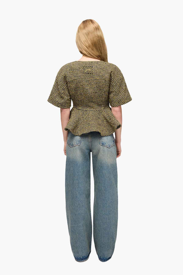 Woollen Check Peplum Blouse