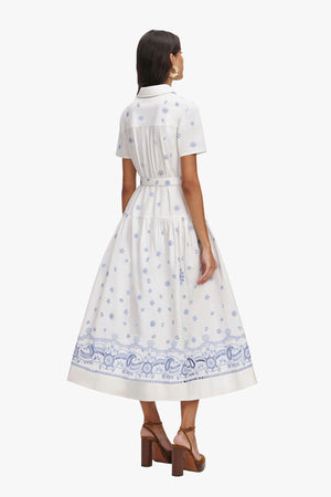 White And Blue Embroidered Midi Dress