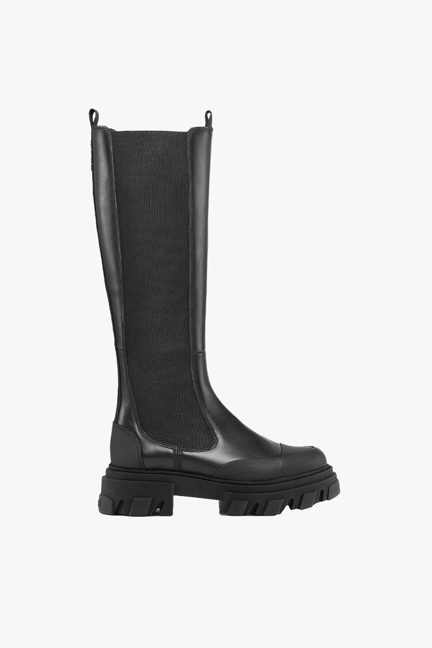 Cleated High Chelsea Boot Black Stitch