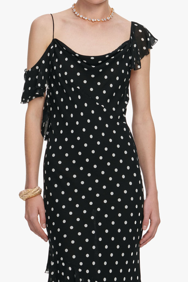 Black Polka Dot Georgette Maxi Dress