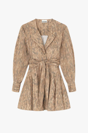 Printed Stretch Cotton Mini Shirt Dress