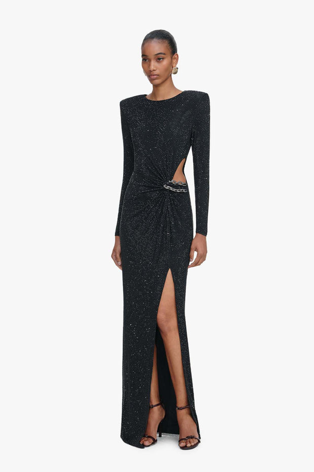 Black Rhinestone Embellished Maxi Dress