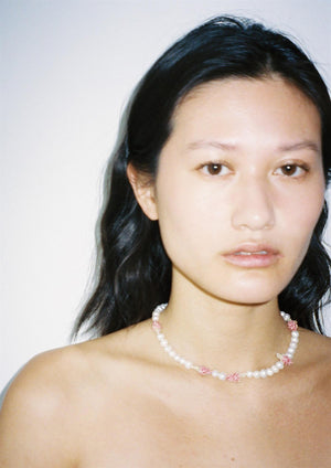 MULTI PEARL PALE STRAWBERRY NECKLACE 50 cm