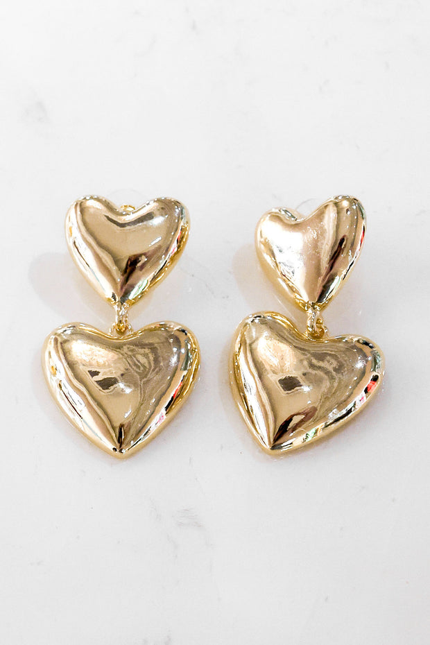 Chunky Gold Double Hearts Earrings