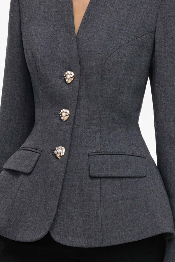 Grey Wool Collarless Jacket