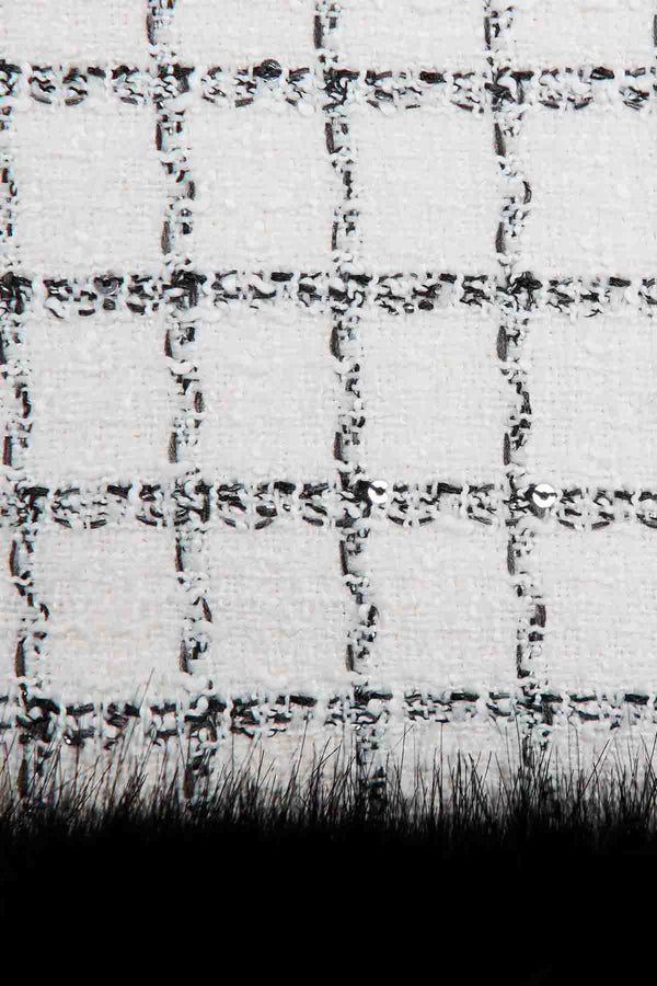 Check boucle fur hem mini skirt