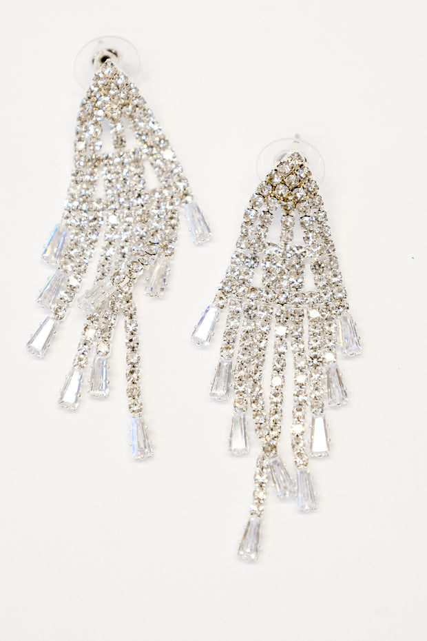 Silver Crystal Tassle Earrings