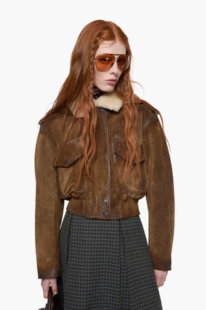 Shearling Collar Leather Bomber