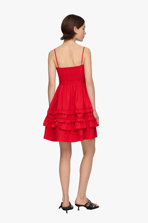 Cotton Poplin Mini Strap Frill Dress