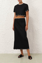 Crushed Scalloped Midi Skirt