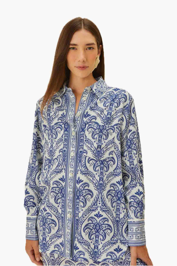 Blue Tropical Cameo Off-White Pajama Shirt