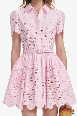 Pink Cotton Broderie Mini Dress