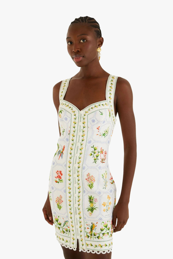 Tropical Porcelain Off-White Mini Dress