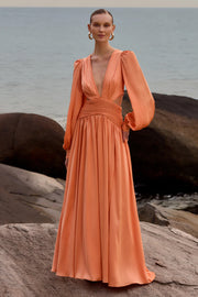 Satin Sunset Long Sleeve Gown