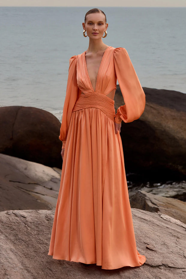 Satin Sunset Long Sleeve Gown