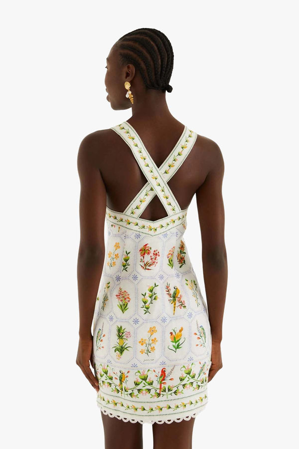 Tropical Porcelain Off-White Mini Dress