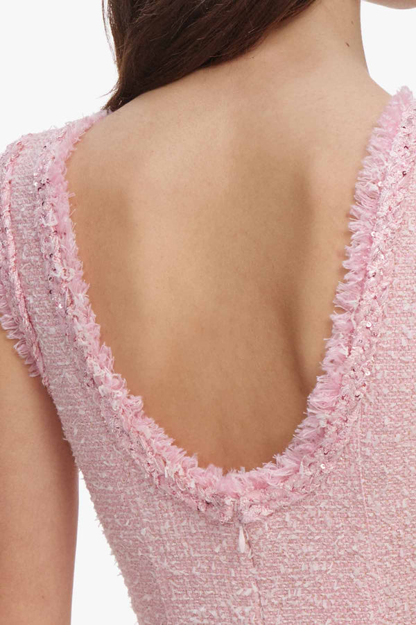 Pink Boucle Sleeveless Mini Dress