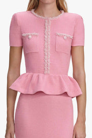 Pink Peplum Knit Midi Dress